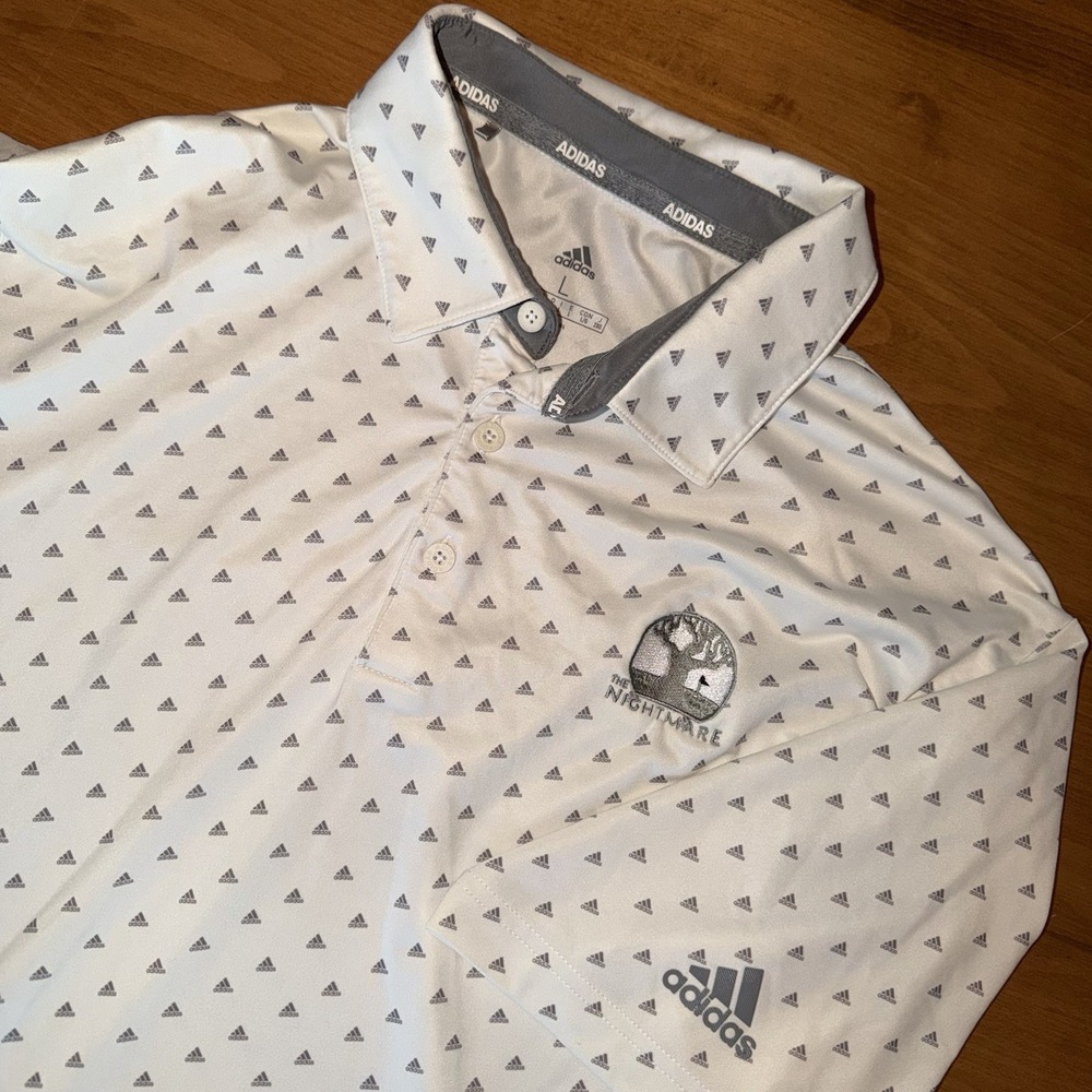 Adidas Mens Golf Polo Shirt White All Over Adidas Print Size Large